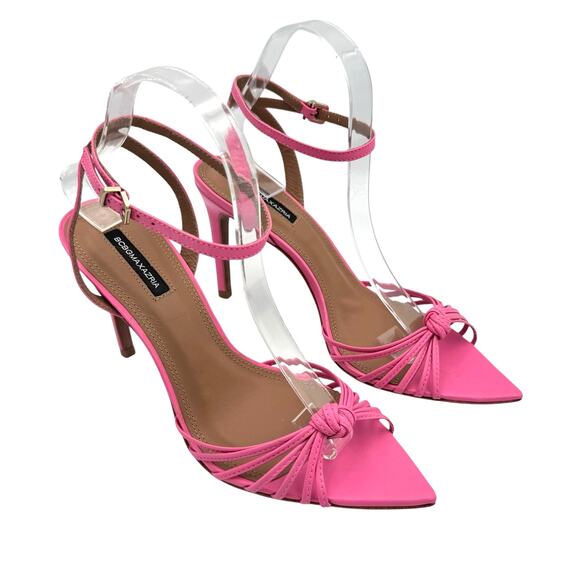 BcbgMaxazria Delia Bubblegum Pink Leather Multi Strap Ankle Pointed Open Sandals - Picture 6 of 10